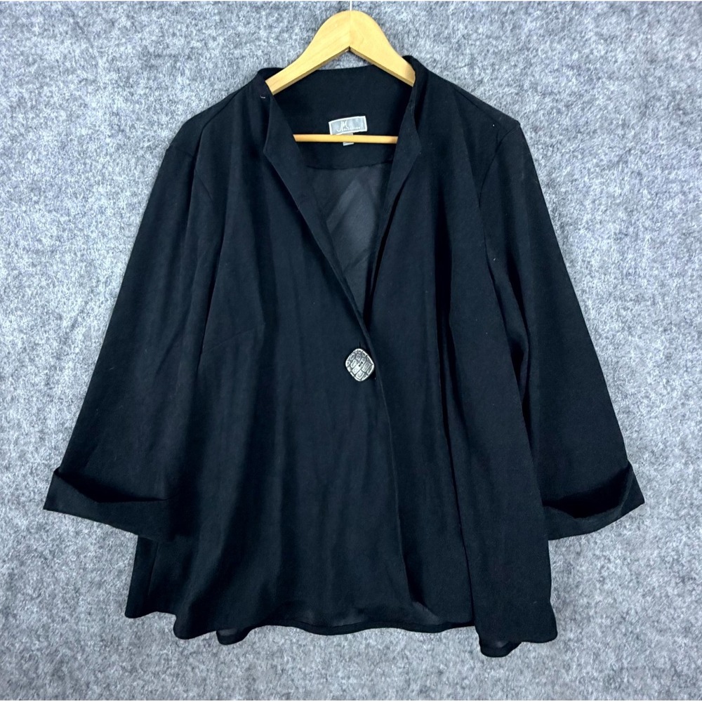 JM Collection Brooch Topper Jacket Women XL Black Flowy Old Money Classy Elegant